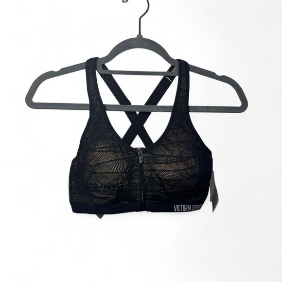 Victorias Secret Sport Knockout Front Close Bra NWT Size 34C Black/Nude - Picture 1 of 6